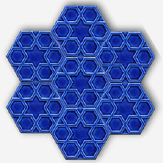 15x17 cm Rölyefli Seramik Altıgen Kobalt-2